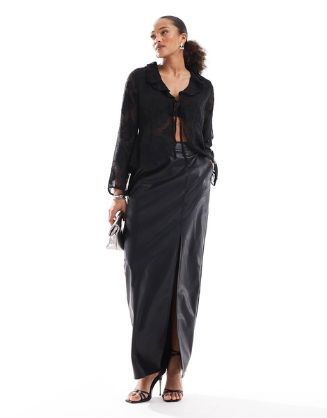 ONLY front tie sheer top with embroidery details in black