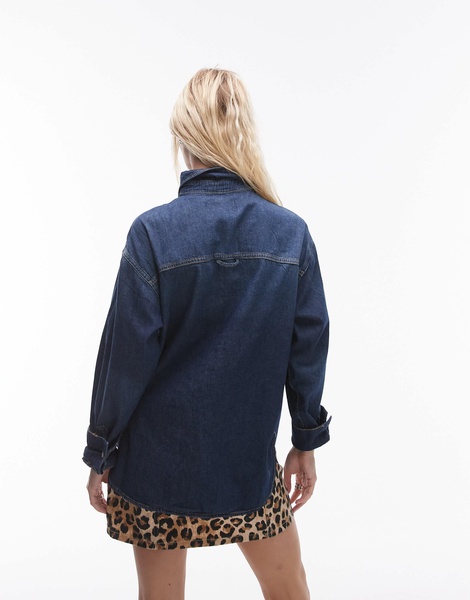 Mango relaxed fit denim shirt in dark blue