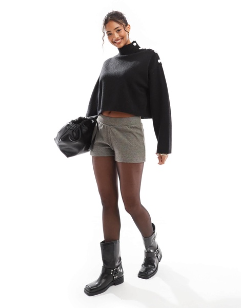 Bershka gold button detail high neck sweater in black