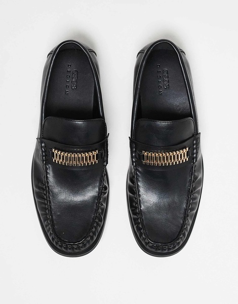 ASOS DESIGN penny loafers in black with gold color hardware