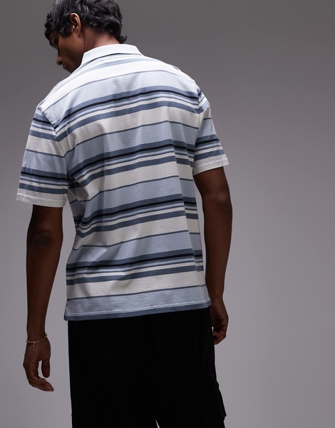 Levi's Authentic logo multi stripe jersey polo in light blue
