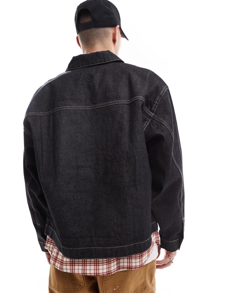 Bershka double pocket denim jacket in dark blue -set