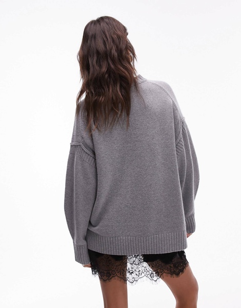 Topshop premium contrast seam wool blend oversized sweater in gray