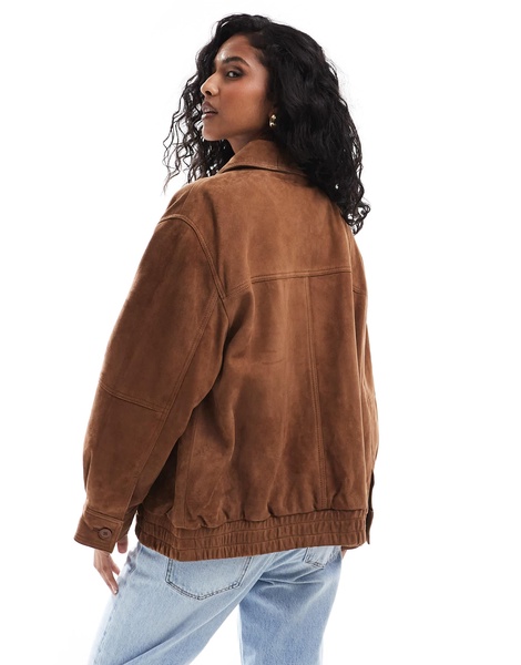 ASOS DESIGN real suede oversized bomber jacket in tan