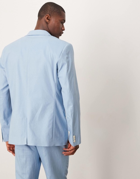 ASOS DESIGN slim suit jacket with linen in light blue
