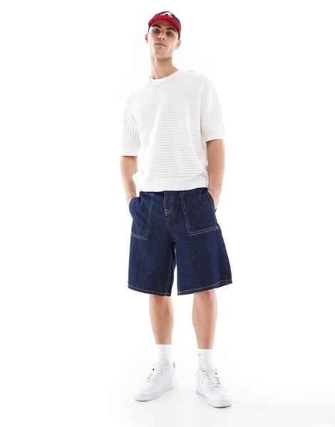 Bershka knit textured t-shirt in white