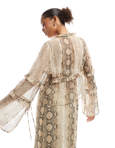 ASOS DESIGN chiffon ruffle detail blouse in snake print