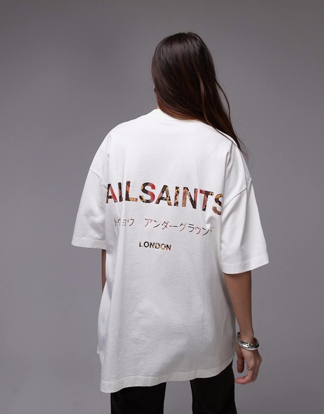 AllSaints Underground oversized t-shirt in white snake