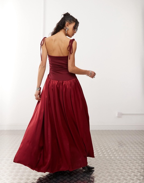 Amy Lynn Alexa satin maxi dress in burgundy