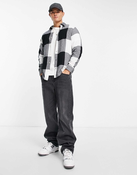 ADPT oversized flannel buffalo check shirt in black & white