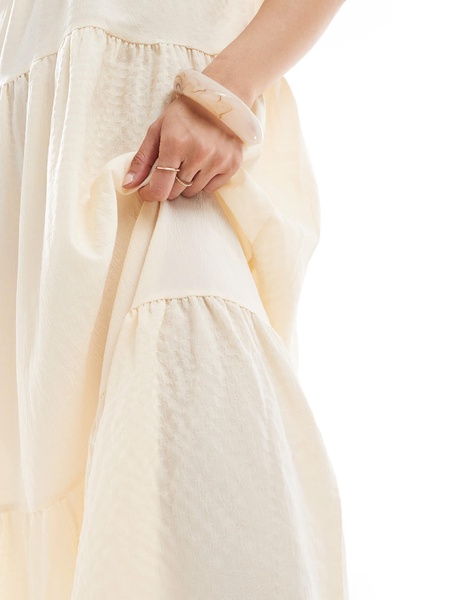 Brave Soul strappy maxi dress with smock detail in buttermilk yellow