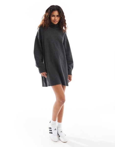 Weekday Annie wool blend roll neck knit mini dress in black melange - Exclusive to ASOS