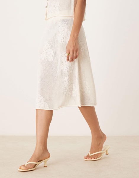 ASOS DESIGN lace knit awkward length skirt in ecru - part of a set