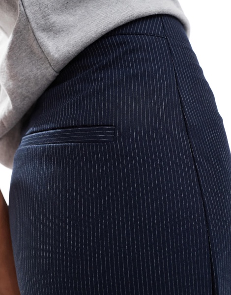 Bershka wide leg tailored pants in navy pinstripe