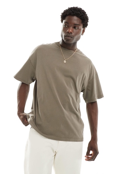 ADPT oversized T-shirt with chess back print in washed brown