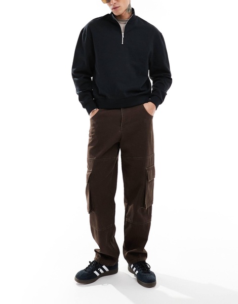 ASOS DESIGN essential boxy oversized sweatshirt with quarter zip in black