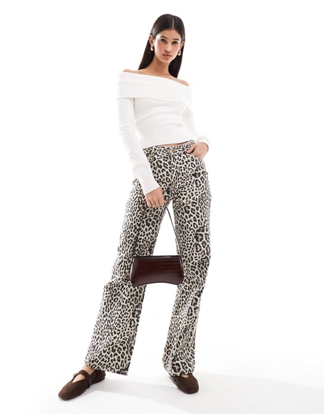 Bershka bardot knitted sweater in ecru
