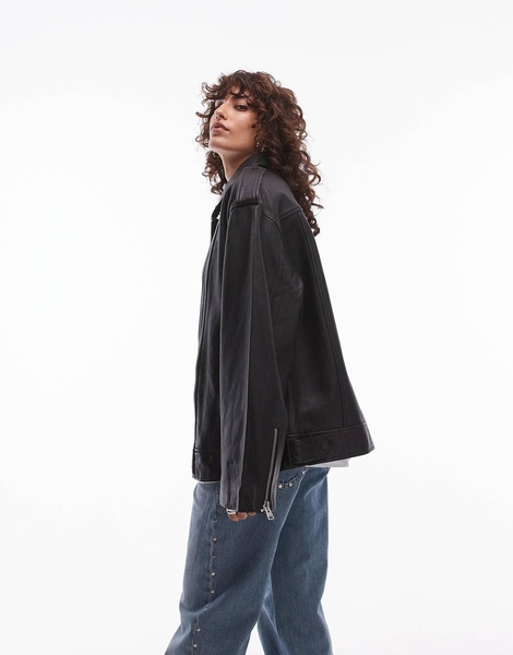 AllSaints Daylen relaxed leather biker jacket in black