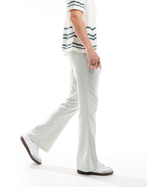ASOS DESIGN smart high waist flared pants in sage green herringbone