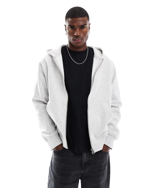 Jack & Jones oversized 400gsm heavyweight zip hoodie in light gray