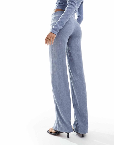 Bershka crinkle flared pants set in blue