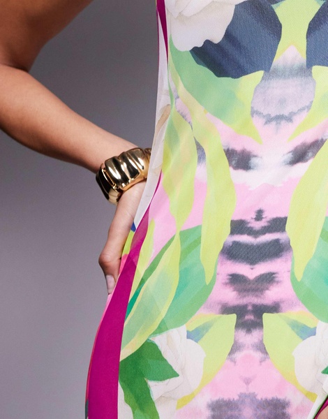 AFRM Shea mesh maxi dress with bodysuit in tropical print