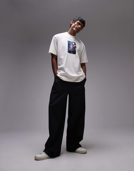 Topman oversized fit t-shirt with Tokyo street print in washed stone