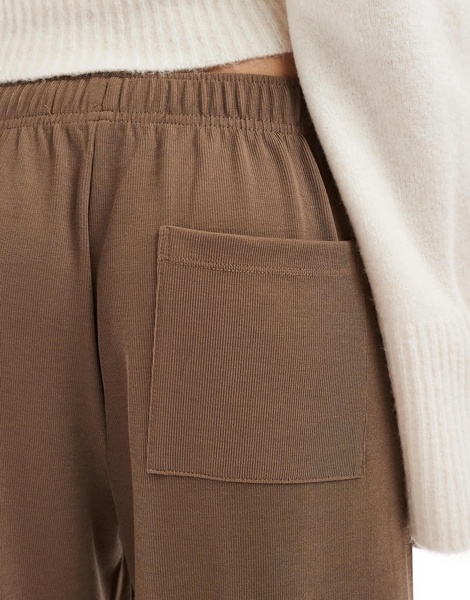 Bershka wide leg soft knit sweatpants in brown