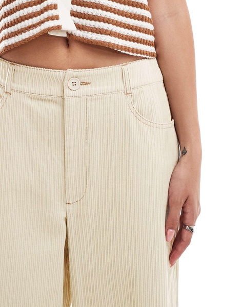 ASOS DESIGN cord cropped wide leg pants with contrast stitch in buttermilk