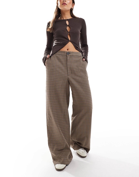ASOS DESIGN tailored wide leg dad pants in brown plaid