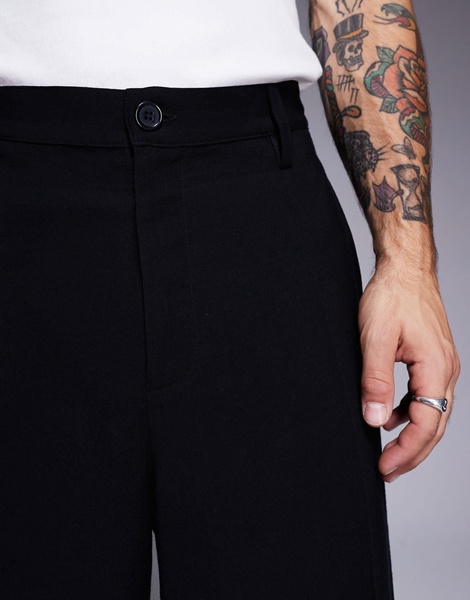 ASOS DESIGN smart wide leg pants with front pleat in black