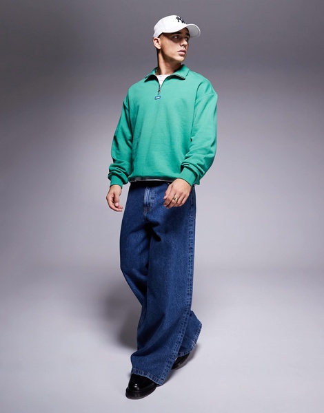 HUGO Blue neeler half zip sweatshirt in green
