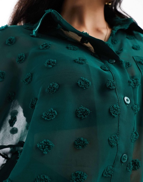 ASOS DESIGN oversized shirt in texture in forest green