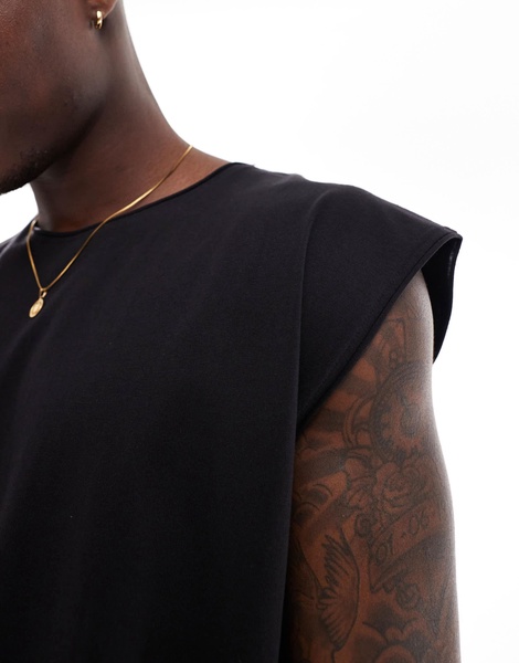 Brave Soul oversized raw edge tank top in black