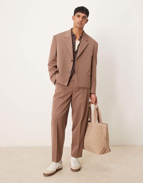 ASOS DESIGN oversized cropped suit jacket in brown