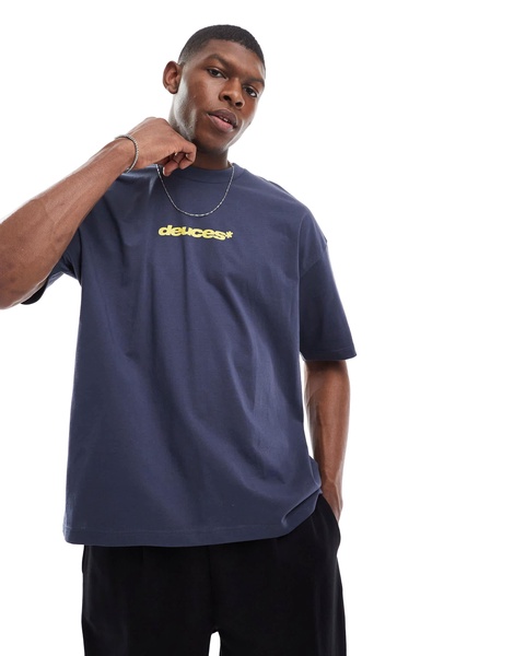 ASOS DESIGN oversized T-shirt with sports graphic in navy
