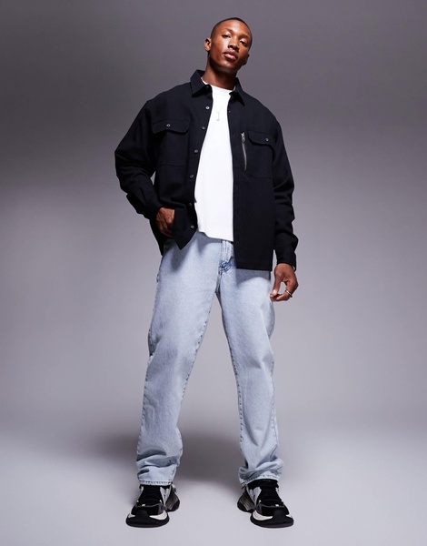 ASOS DESIGN oversized boxy shirt with patch pockets in black