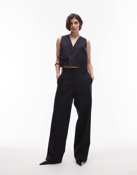 ARKET mix and match pure wool tailored vest with wrap front in navy blue