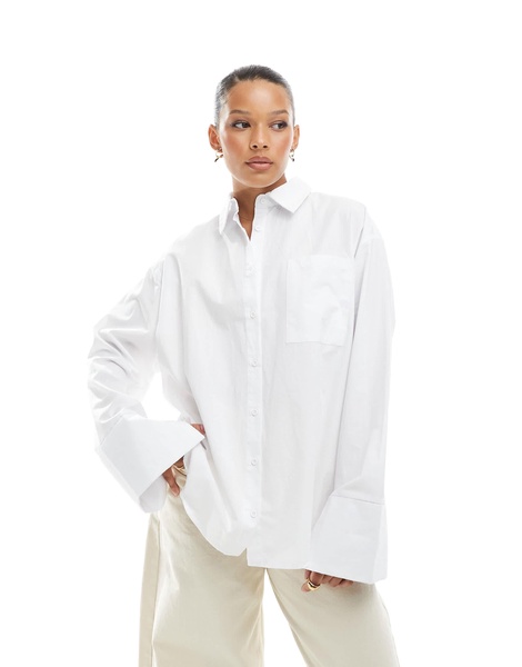 ASOS DESIGN poplin extreme cuff oversized shirt in white