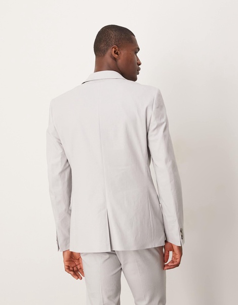 ASOS DESIGN linen blend skinny suit jacket in gray