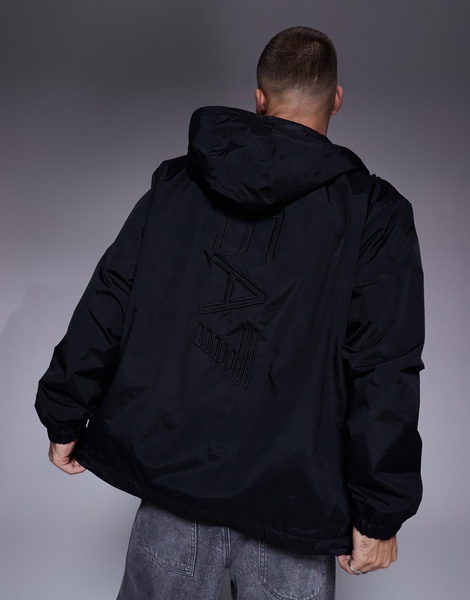 Armani EA7 hooded logo rain jacket in black
