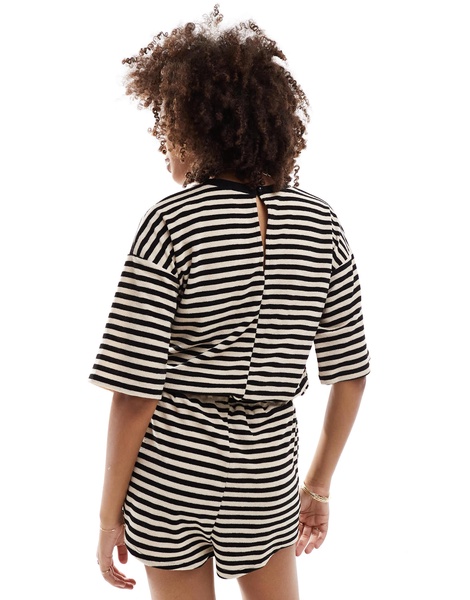 ASOS DESIGN short sleeve elastic tie waist romper in stripe
