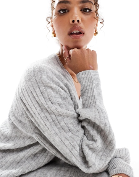 Vero Moda oversized soft ribbed sweater dress in light gray melange