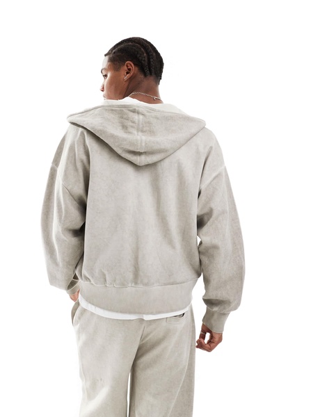 Bershka washed zip through hoodie tracksuit in stone