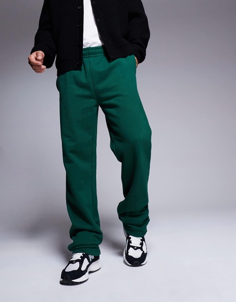 ASOS DESIGN premium heavyweight straight leg sweatpants 400gsm dark green