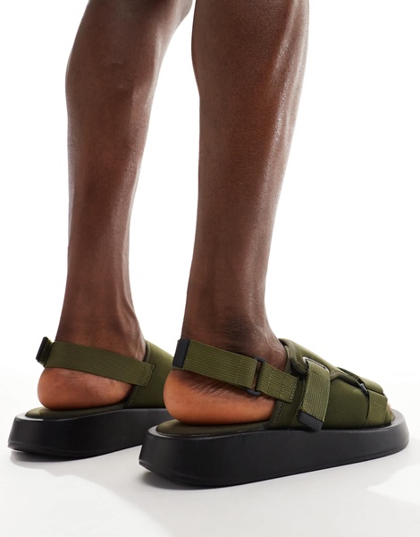 ASOS DESIGN chunky tech slides in black neoprene with silver hardware