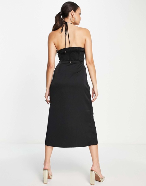 Amy Lynn satin vega cut out dress in black