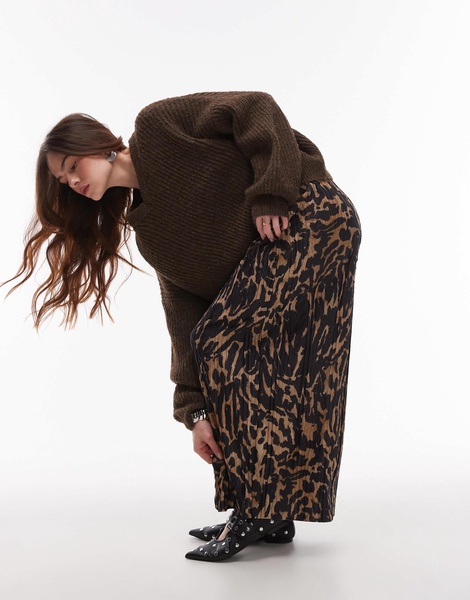 Topshop abstract animal plisse midaxi skirt in multi