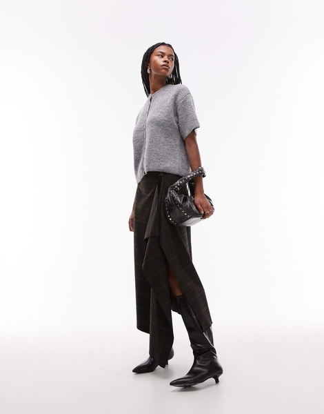 Topshop knitted half sleeve cardi in gray