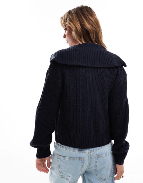 Brave Soul full zip fisherman knit cardigan in navy